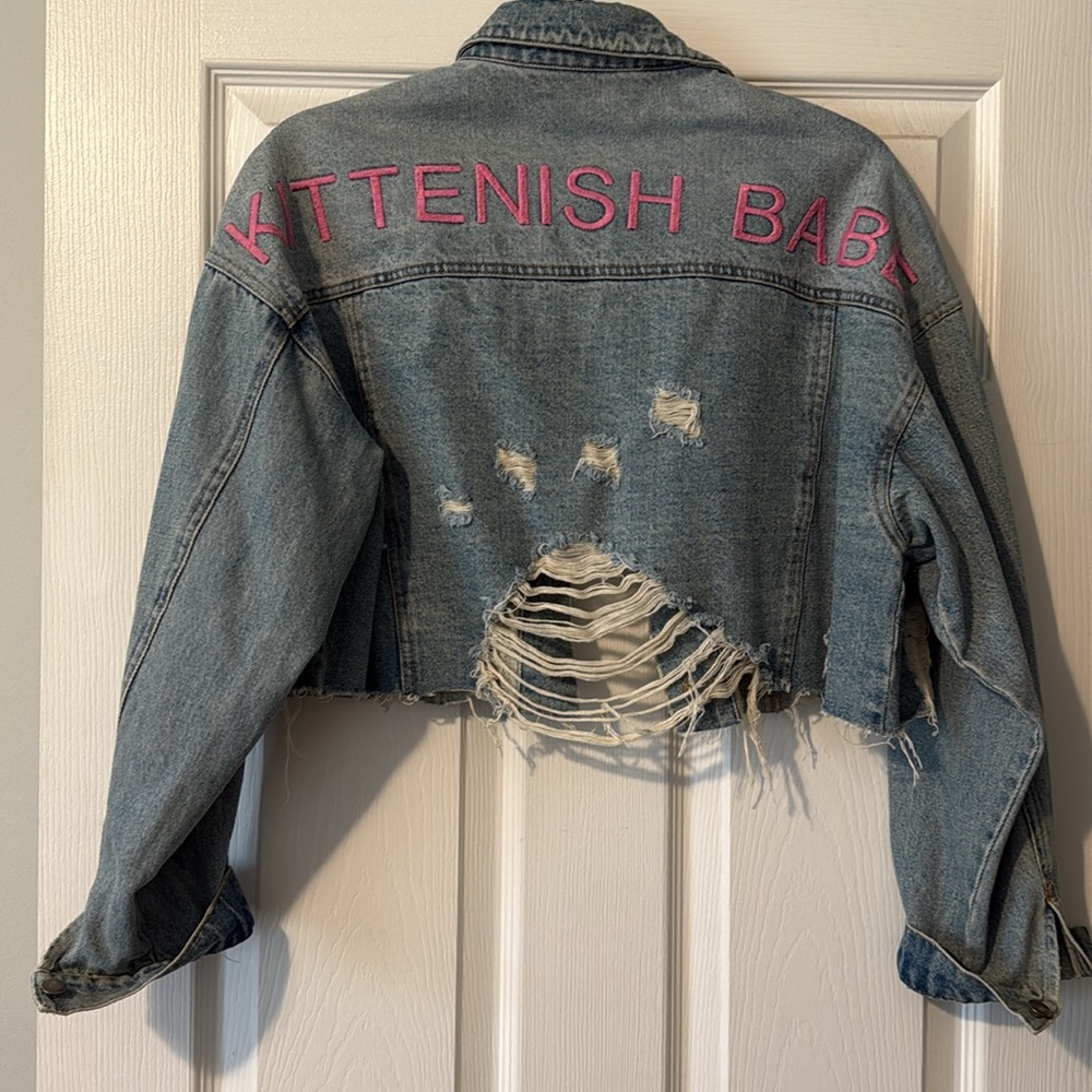 Kittenish Denim Jacket with Pink Lettering - Picture 3 of 4